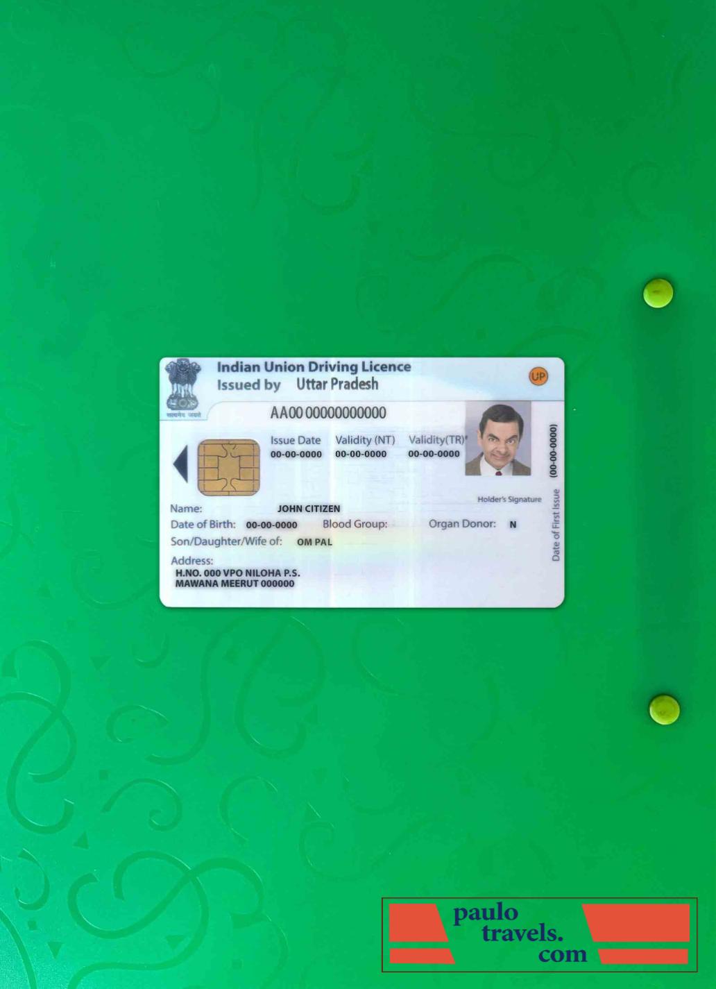 Indian Union driving license photolook FRONT PSD template